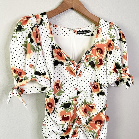 Lavish Alice Floral Polka Dot Puff‎ Sleeve Mini Dress - Size 12 - Picture 3 of 14